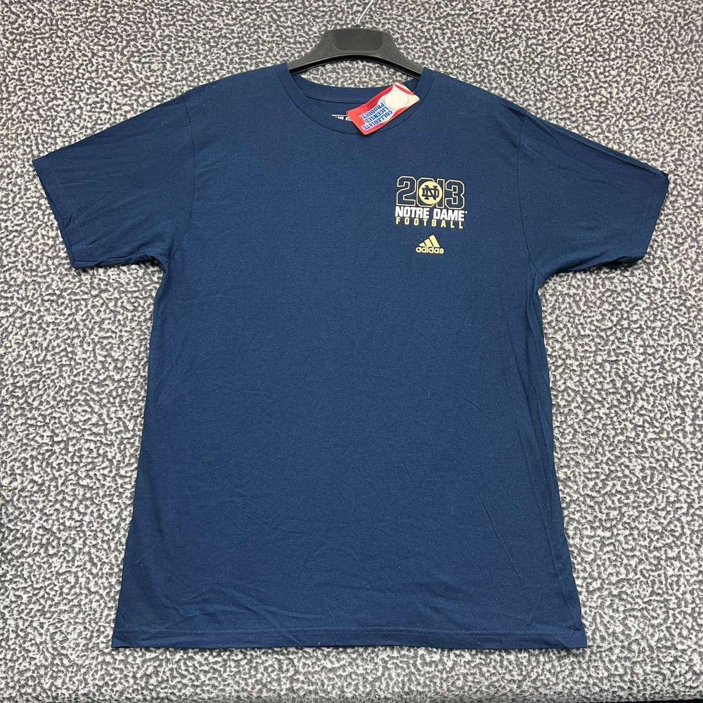 Notre Dame Fighting Irish Shirt Men Large Blue Adidas Short Sleeve Cotton New L